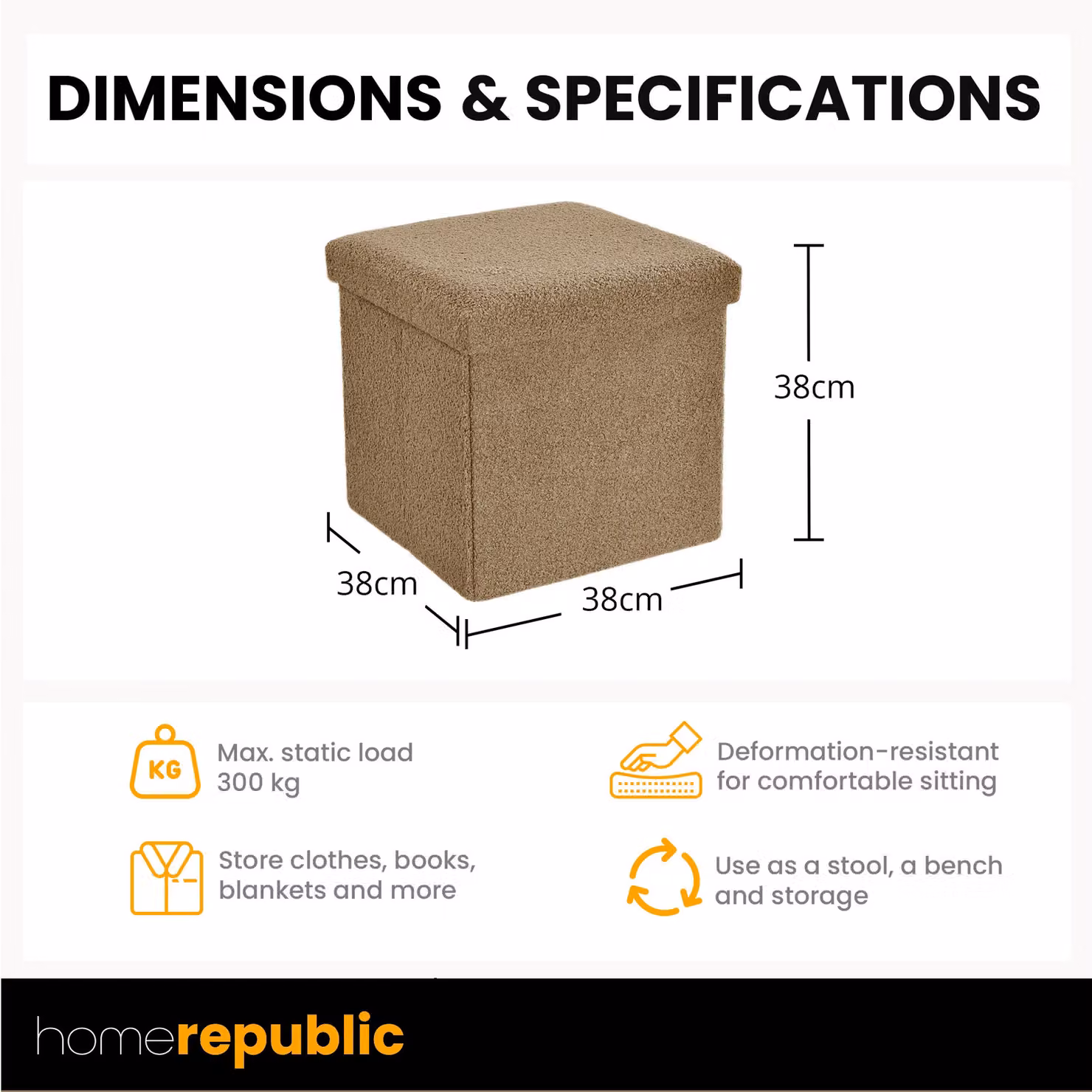 Home Republic Teddy Boucle Foldable Storage Ottoman in Beige, Small – 2