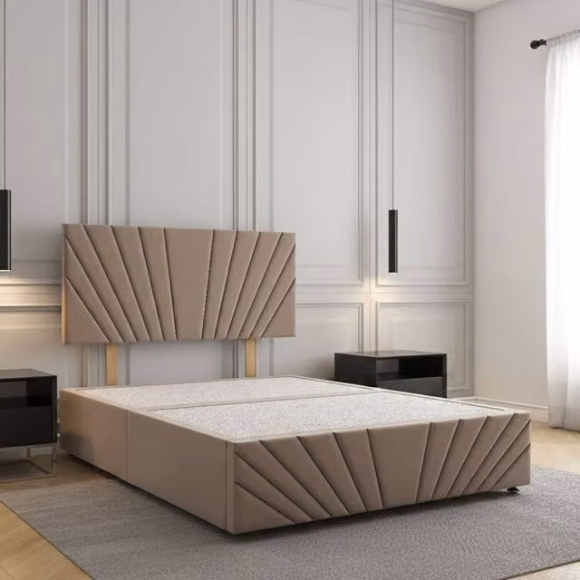 Regional Furnishings Luxury Velvet Divan Bed with 24 inch Headboard and Footboard in Bronze, W/D/H: 140 x 200 cm