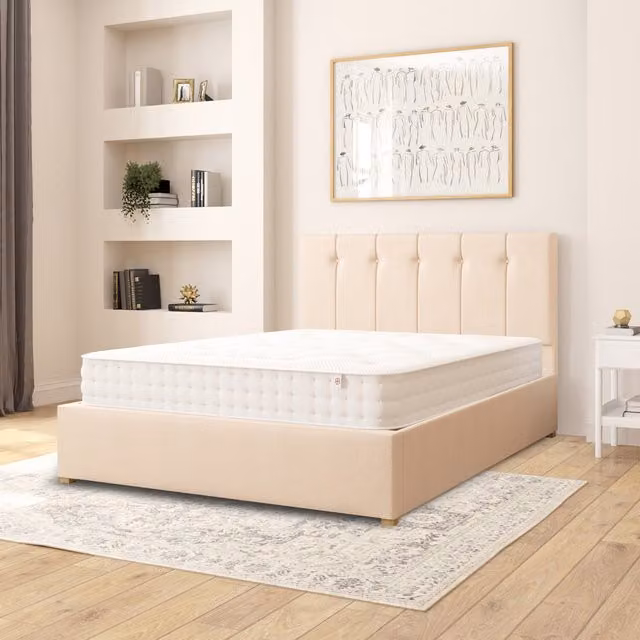 Aspire Hepburn Fabric Ottoman Storage Bed in Beige Kimiyo Linen, W/D/H: 180 x 200 cm
