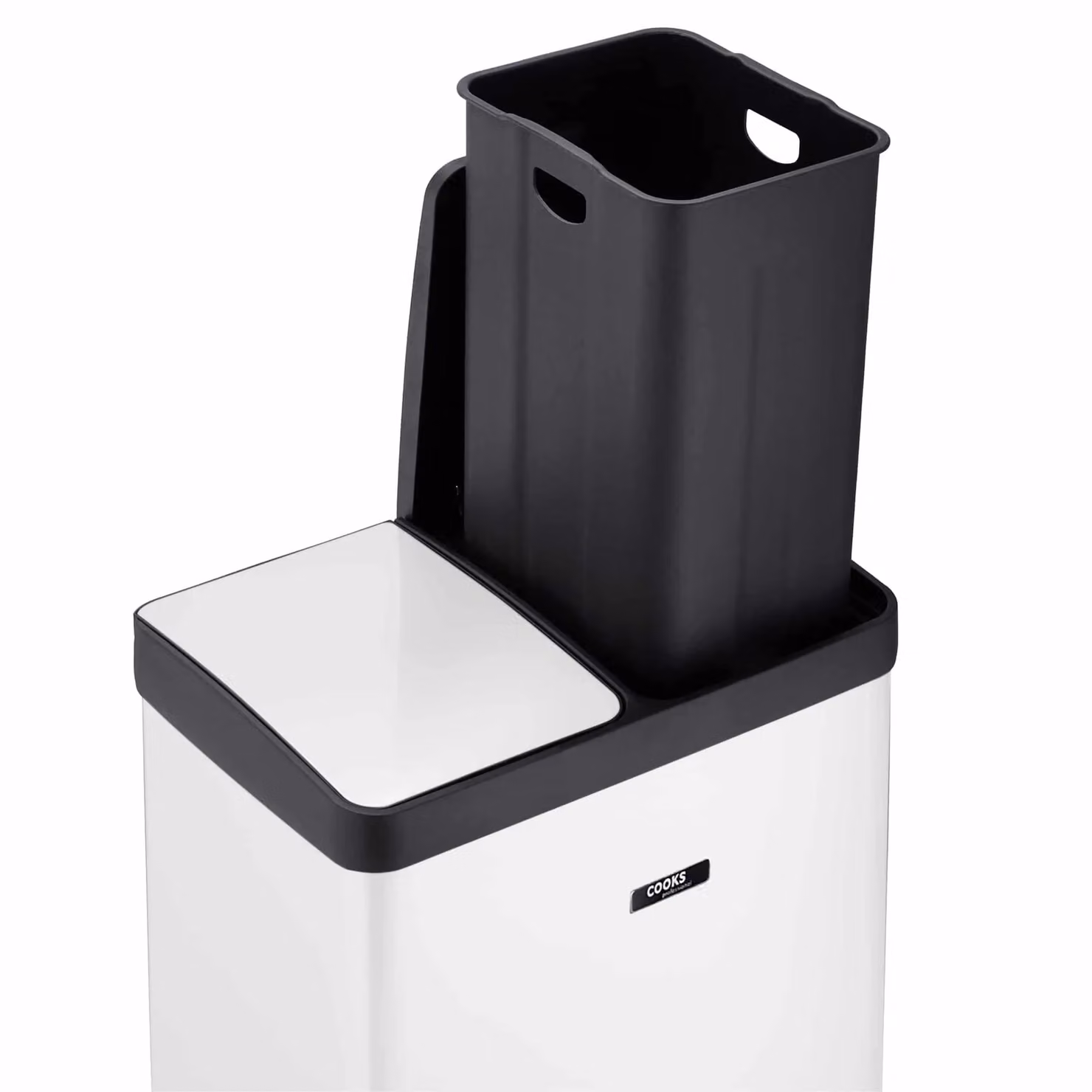 Cooks Professional Dual Pedal Bin 60L with 2 x Removable Compartments and Soft Close Lids, White – 4