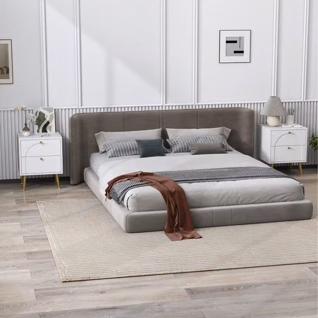 HOMCOM 2 Piece Modern Bedside Tables Set with 2 Drawers in White and Gold