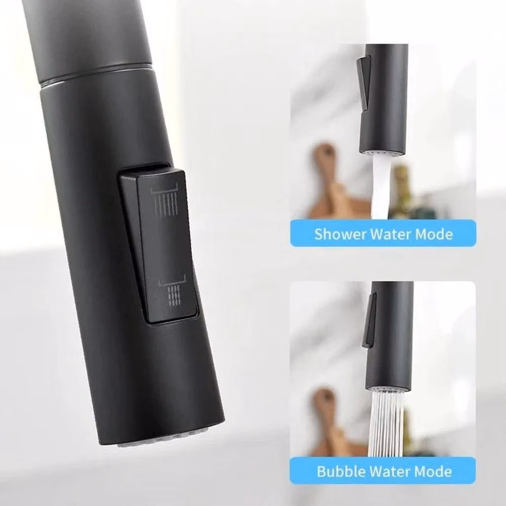 KORVIXA Modern Kitchen Sink Mixer Tap in Matt Black with Pull Out Spray Spout – 3
