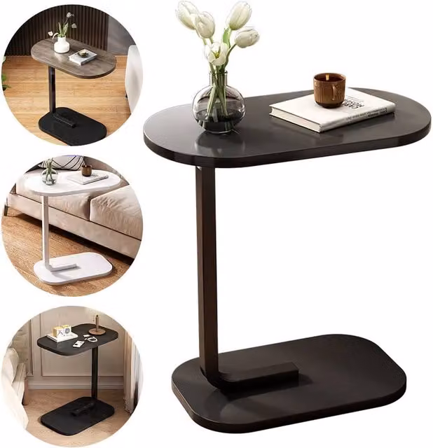 FLAVORA Black Walnut C-Shaped Compact Sofa Side End Table, W/D/H: 100 x 60 x 60 cm – 1