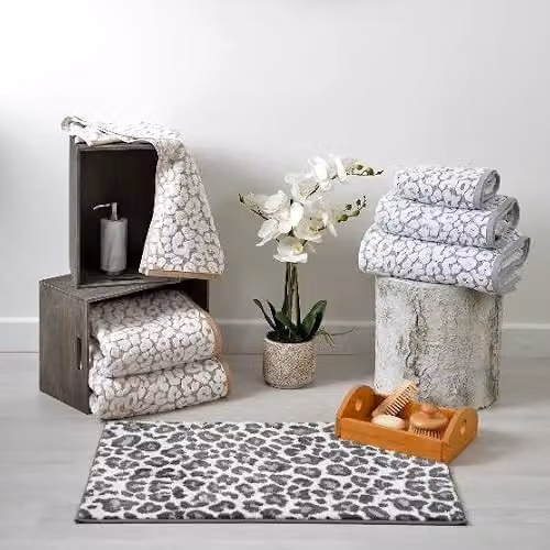 Allure Bath Fashions Leopard Print Cotton Bath Towel in Black, White and Grey, W: 70 cm, L: 125 cm – 2