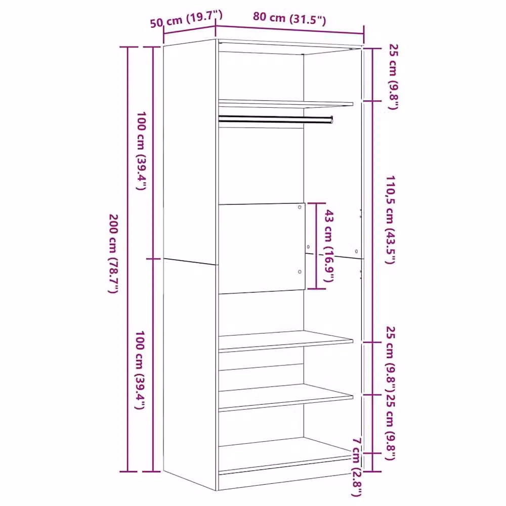 Berkfield Home Black Modern Wardrobe with Doors and Drawers, W/D/H: 80 x 50 x 200 cm – 4