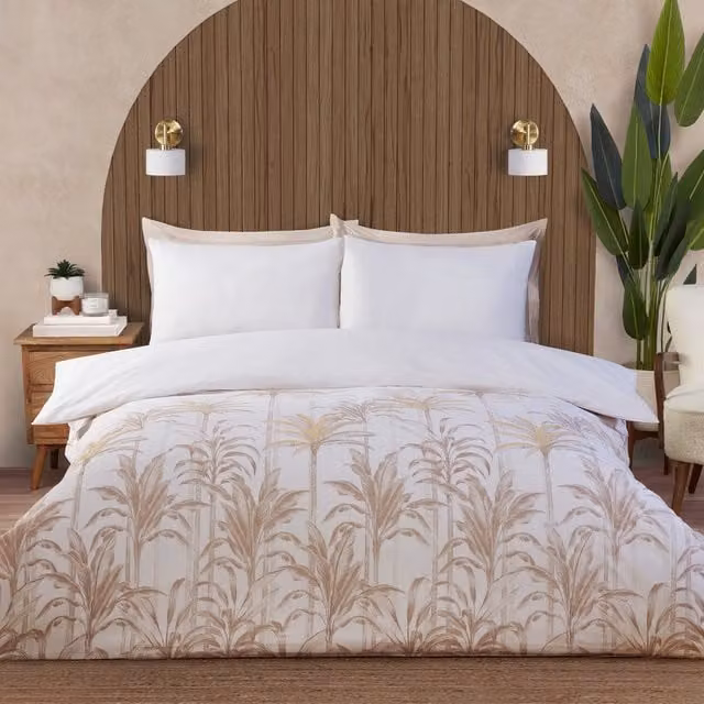 Divante Palms Metallic Floral Duvet Set in Beige, 140 x 200 cm