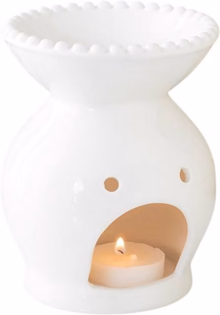 Something Different Wholesale White Ceramic Beaded Rim Oil Burner and Tealight Warmer