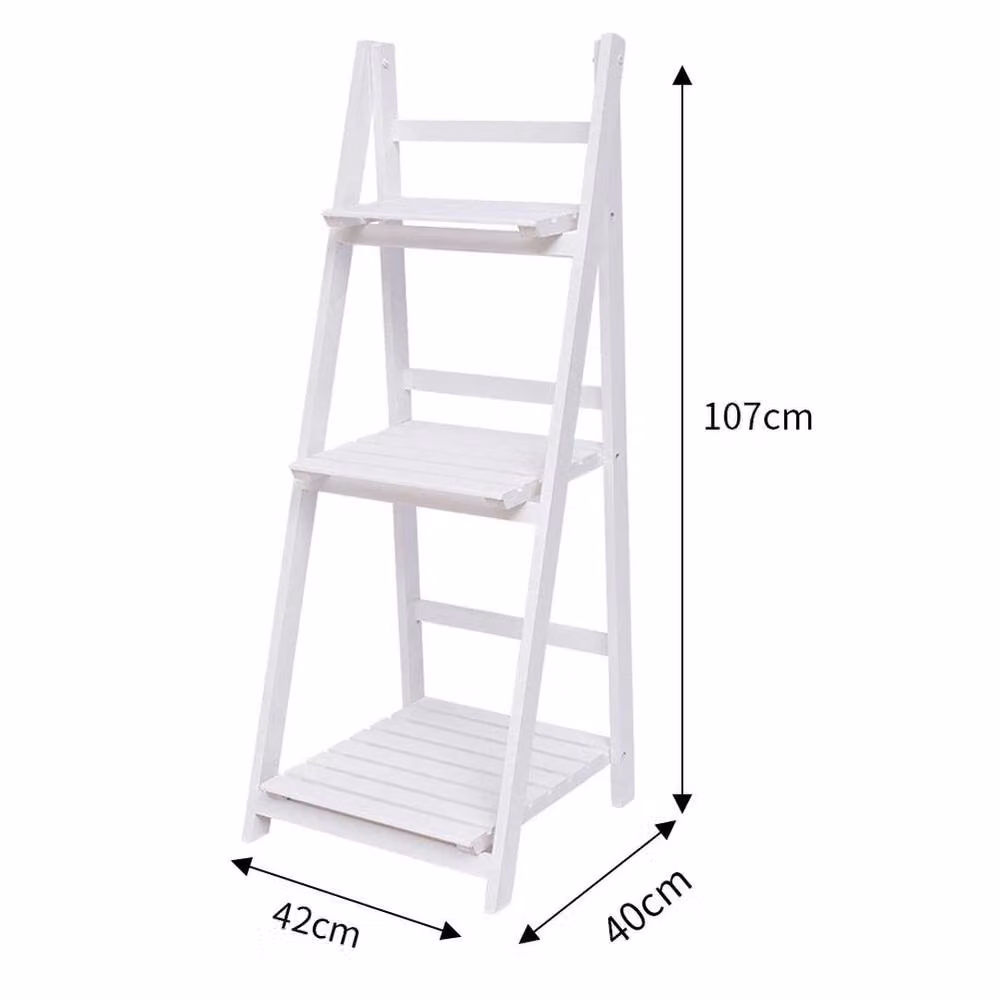 EONLION White 3 Tier Wooden Folding Ladder Shelf, Height: 100 cm – 2