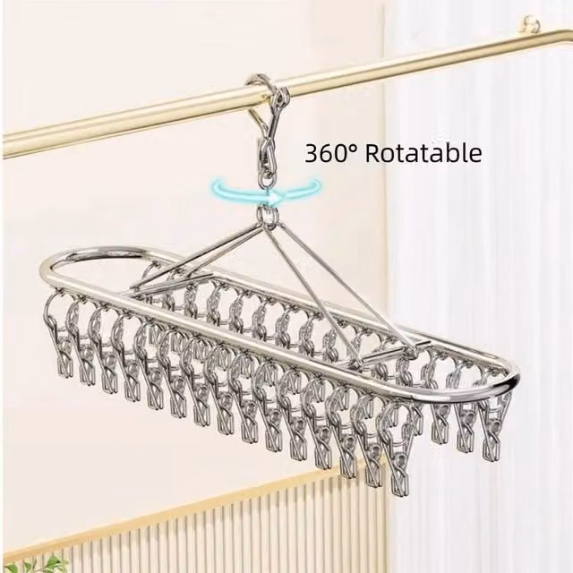 KORVIXA 30 Clip Stainless Steel Sock Laundry Airer in Silver, Width: 100 cm