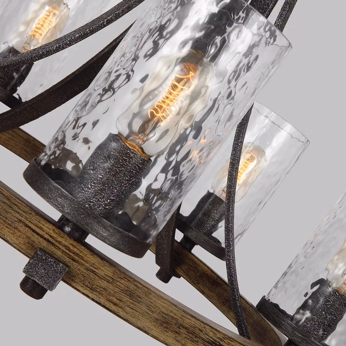 Feiss Angelo 5 Light Chandelier in Brown and Grey with Glass and Wood Details – 2