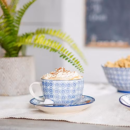 Nicola Spring Floral Blue Porcelain Coffee Cup Set, 250ml, Pack of 6 – 2