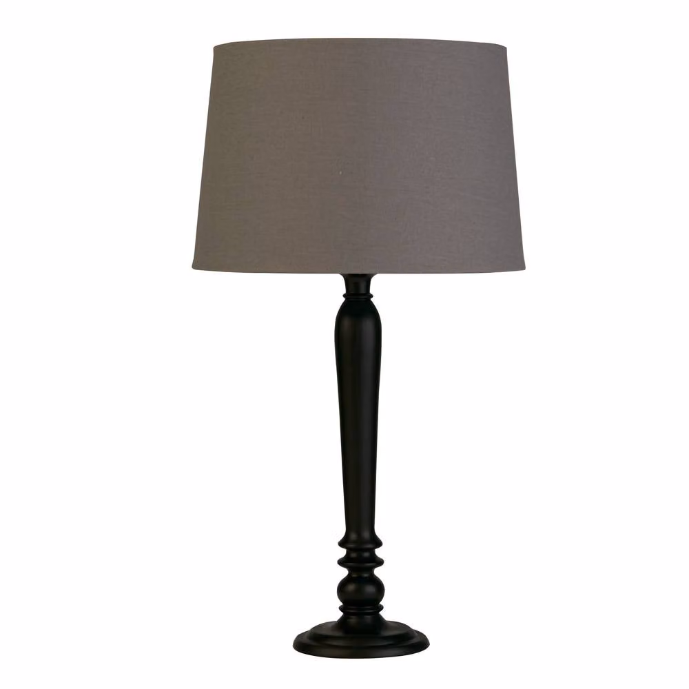 Lighting Collection Black Spindle Tabletop Lamp with Grey Fabric Shade – 2