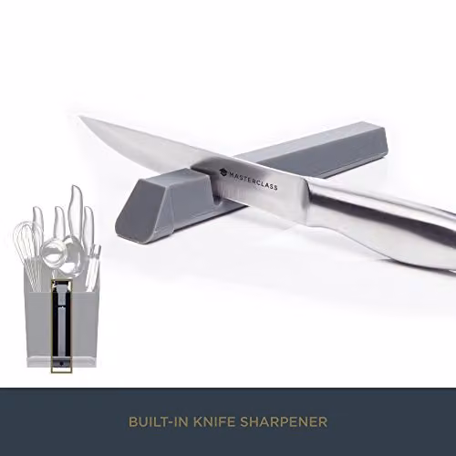 MasterClass Smart Space All-in-1 Knife Block and Utensil Holder with Ceramic Knife Sharpener, Black/Grey, W: 15.5 cm, D: 14.5 cm, H: 20.5 cm – 3