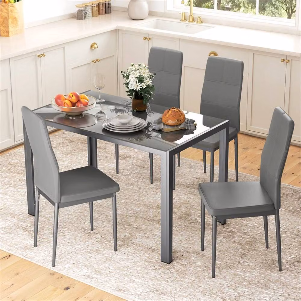 Nordara 5 Piece Grey Dining Set with Glass Rectangular Table and 4 Chairs – 2