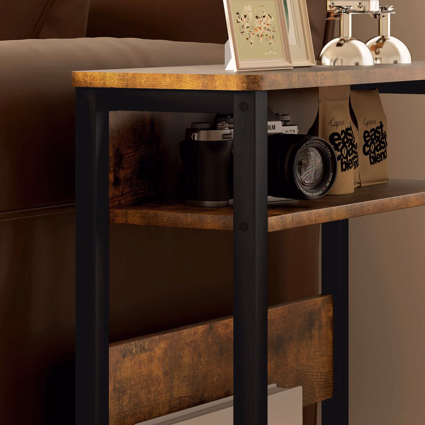 HOMCOM Industrial-Style Side Table in Black and Brown – 6
