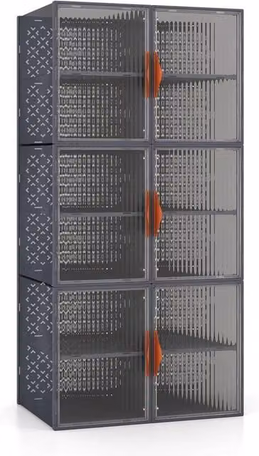 Kelvenix 6 Pack Stackable and Foldable Shoe Storage Boxes in Grey and Transparent with Handles, W: 50 cm, H: 50 cm