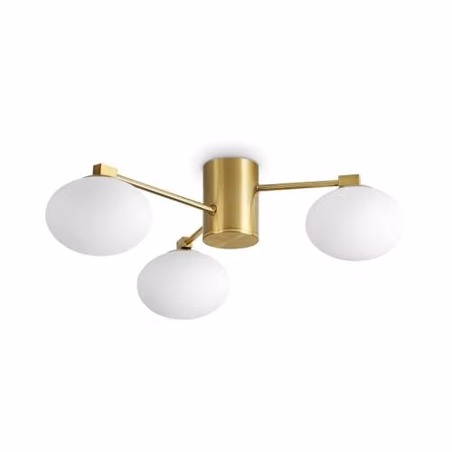 Ideal Lux Hermes 3 Light Globe Ceiling Light in Brass with White Glass Spheres, W: 60 cm