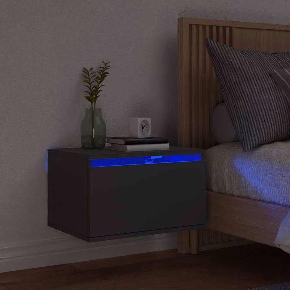 Berkfield Home Wall-mounted Bedside Cabinet with Integrated LED Lights in Matt Black – 2