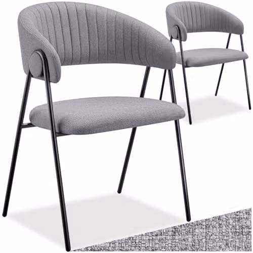 tectake Bedano Set of 2 Dining Chairs in Grey with Fabric Upholstery and Metal Legs