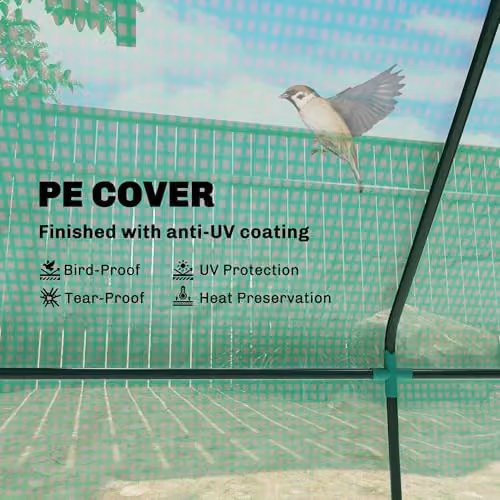Outsunny Green Small Portable Polytunnel Greenhouse with Steel Frame and Plastic Cover, H 240 x W 90 x D 90 cm – 3