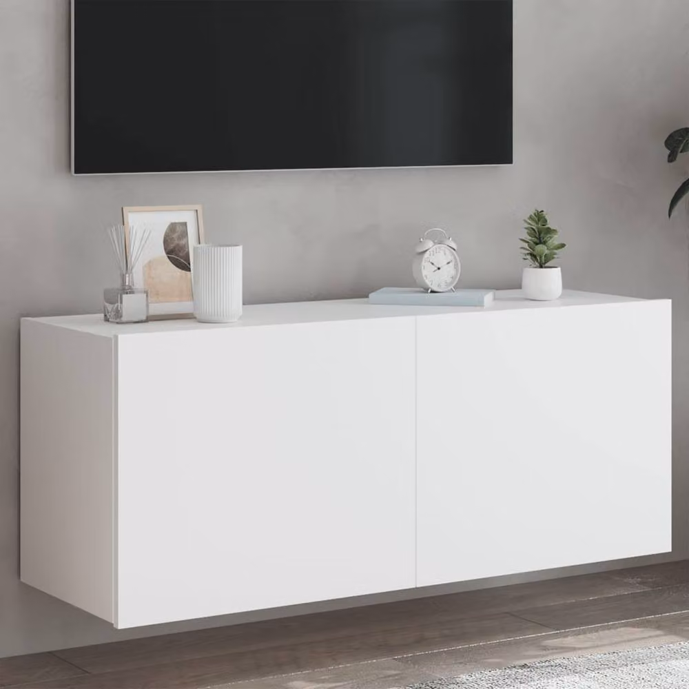 Berkfield Home Modern White Wall-Mounted TV Cabinet with Integrated LED Lighting, W: 100 cm, D: 35 cm, H: 41 cm – 2