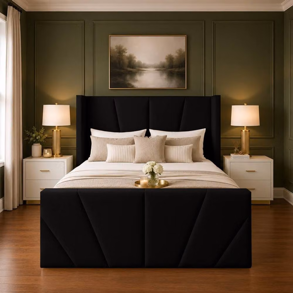 Desire Deco Carson Wingback Ottoman Storage Bed Frame in Black Plush Velvet, Super King Size (200 x 200 cm) – 2