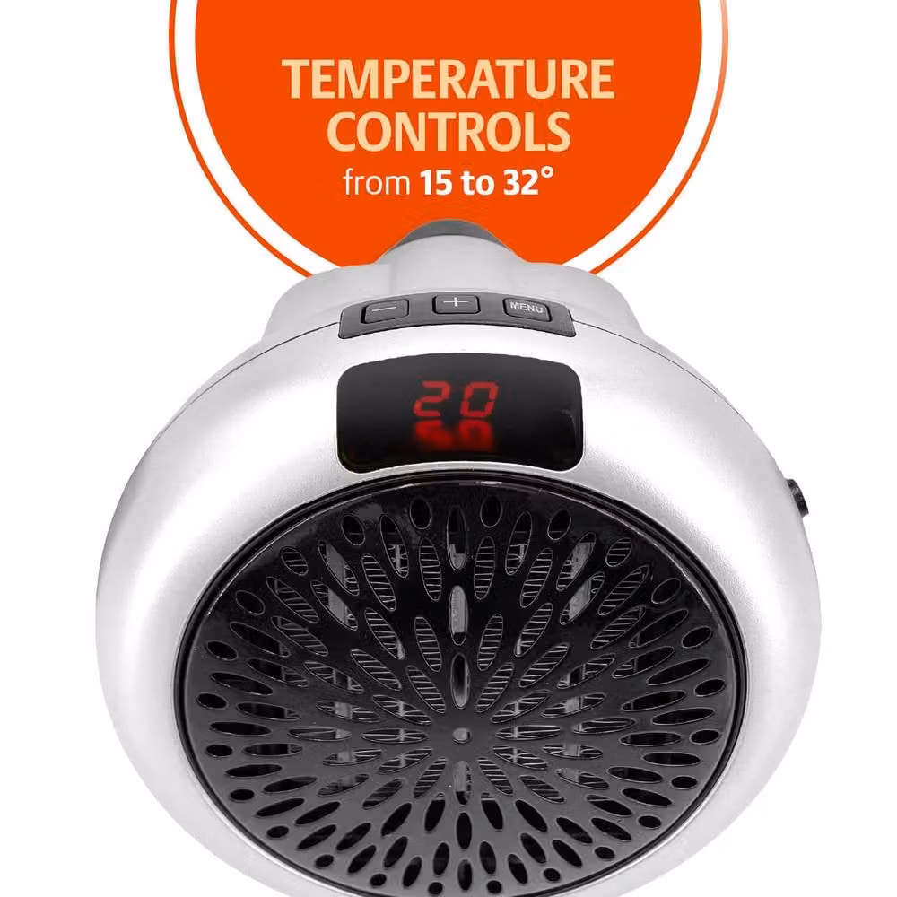 Bergstrom Mini Plug-In Fan Heater in Silver with Adjustable Thermostat and Timer – 4
