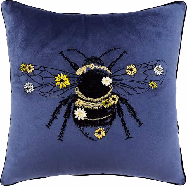 Divante Bumblebee Square Velvet Cushion in Blue
