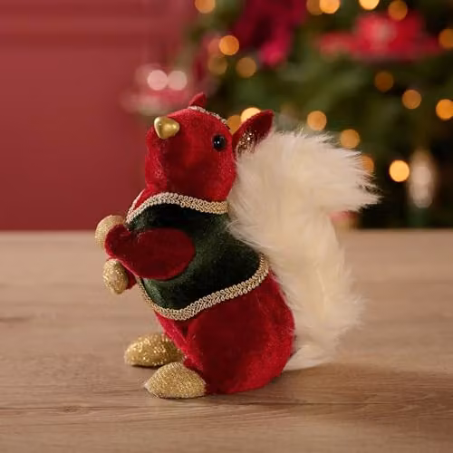 Widdop and Co. Red Velvet Squirrel Figurine Christmas Ornament in Red, Gold, Brown and Green – 2