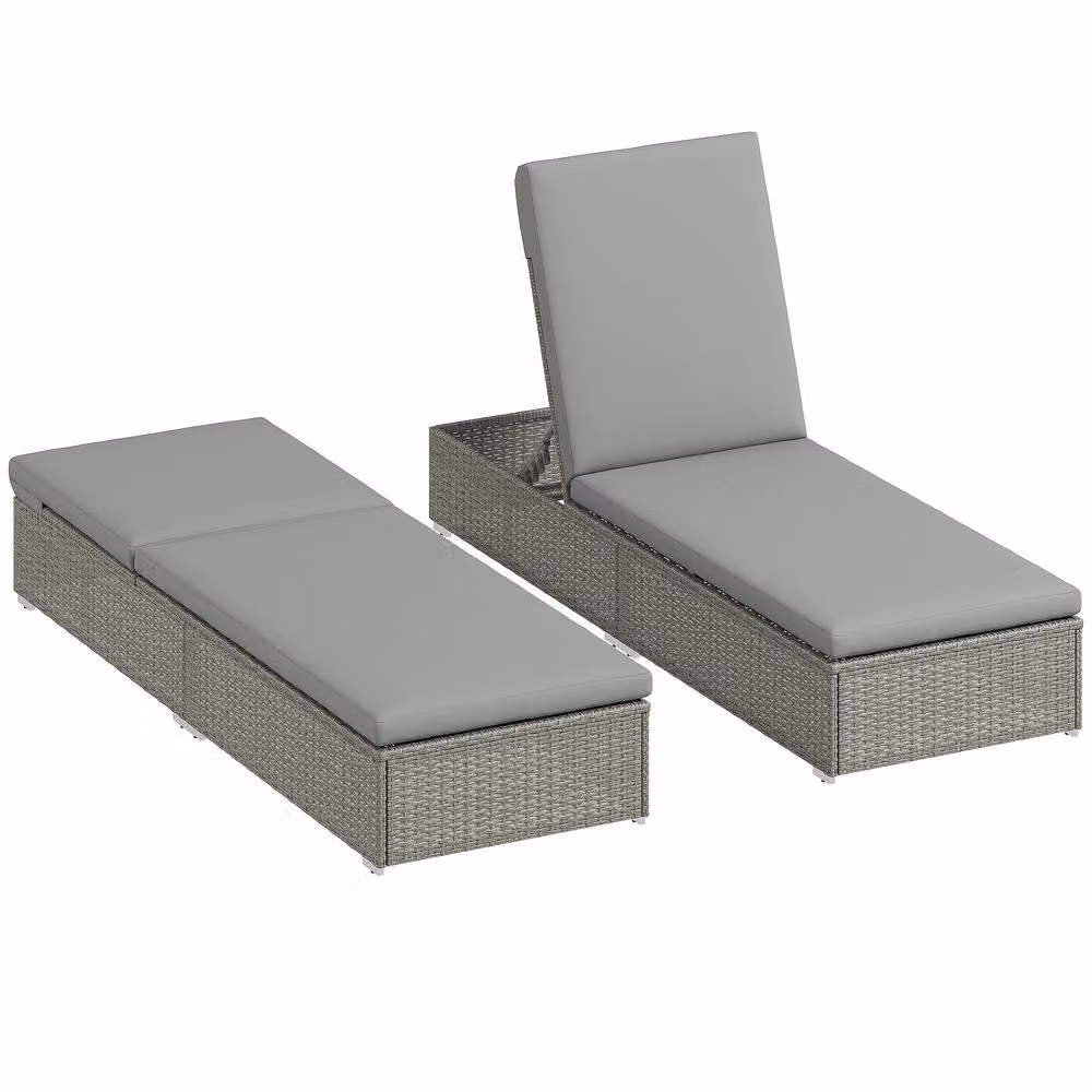 OUTSUNNY Adjustable Rattan Sun Lounger in Light Grey, W: 190 cm, D: 60 cm, H: 60 cm – 2