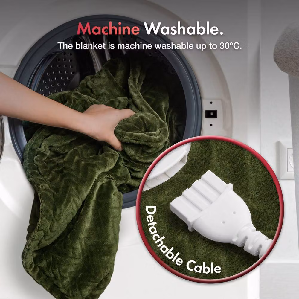 VonHaus Dark Olive Heated Throw Blanket with Remote Control and Auto Shut-off – 4