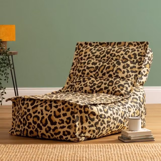 icon Dolce Scandi Leopard Kyoto Lounger Bean Bag in Multicolour Corduroy Fabric, Medium – 1