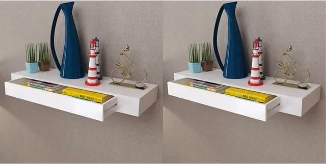 Berkfield Home Floating Wall Shelves with Drawers, 2 Piece Set, White, 80 cm – 1