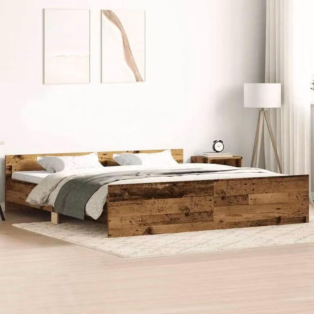 Berkfield Home Old Wood Bed Frame in Brown, Engineered Wood, 160 x 200 cm