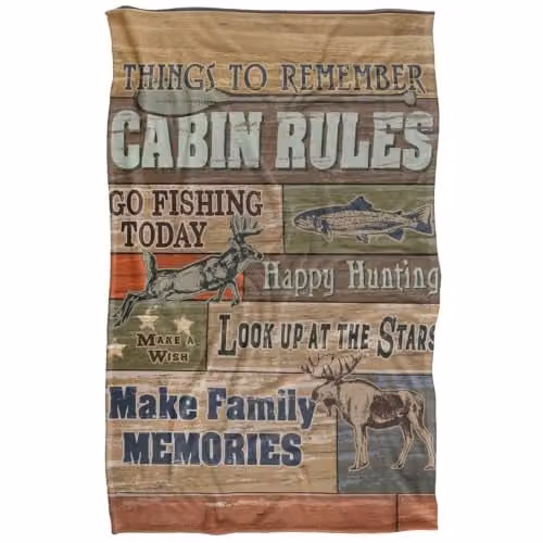 JQ Licensing Cabin Rules Silky Touch Super Soft Fleece Throw Blanket, Multicolour, W/D/H: 91 x 147 cm – 1