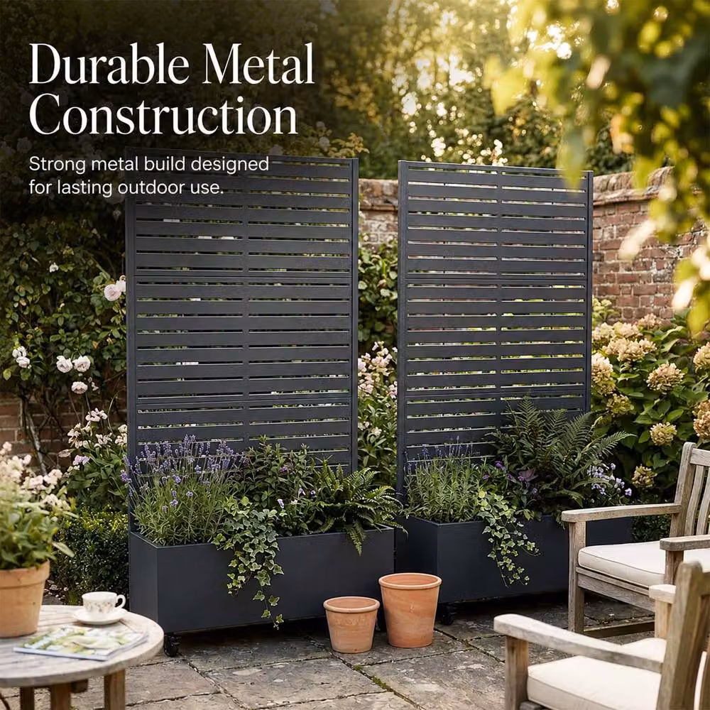 Nicoman Metal Indoor Outdoor Privacy Screen with Plant Pot, Grey, H 180 x W 90 cm – 4