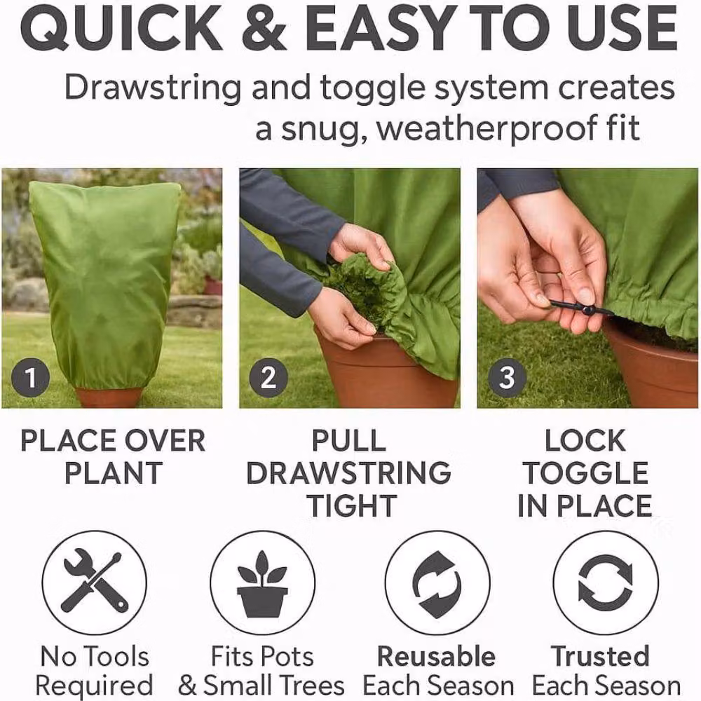 Marco Paul 3-Pack Plant Warming Fleece Covers in Green for Winter Protection – 4