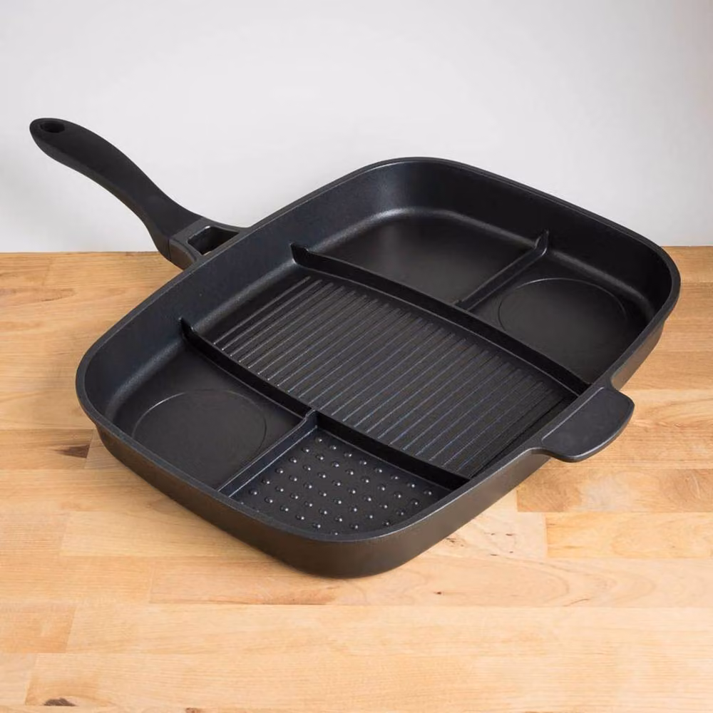 Menkind InGenious 5-in-1 Heavy-Duty Non-Stick Aluminium Lazy Man Frying Pan in Black – 2