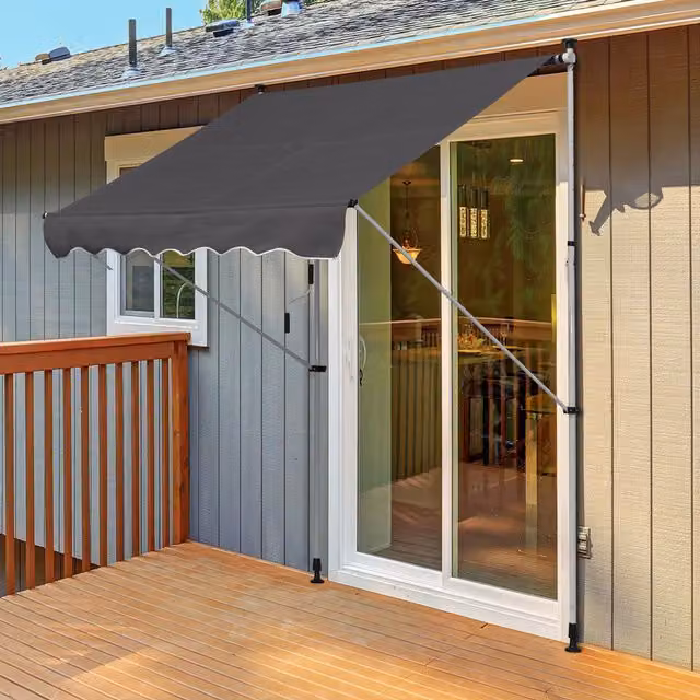 Outsunny Manual Adjustable Striped Awning with Folding Arms in Grey and White