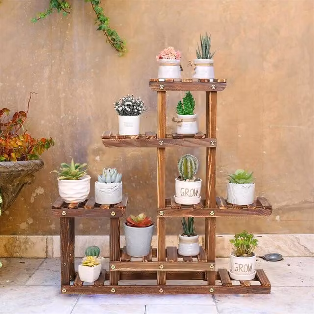 KORVIXA Small Plant Stand Ladder in Brown, H 100 cm x W 80 cm – 1