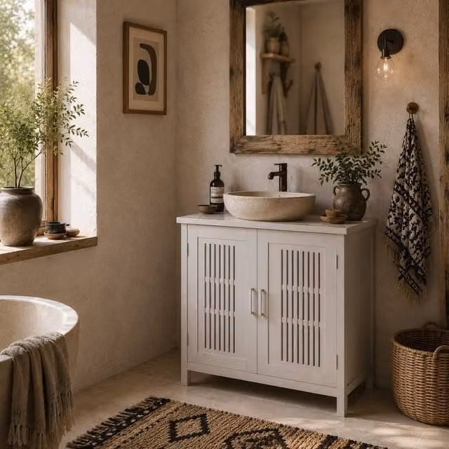 Wyld Haus Novaso White Under Sink Vanity Unit with Double Hinged Doors and Adjustable Internal Shelves – 1