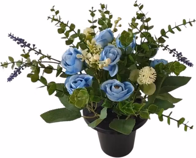 Kingsbury Gifts Artificial Country Style Remembrance Grave Pot with Blue Roses