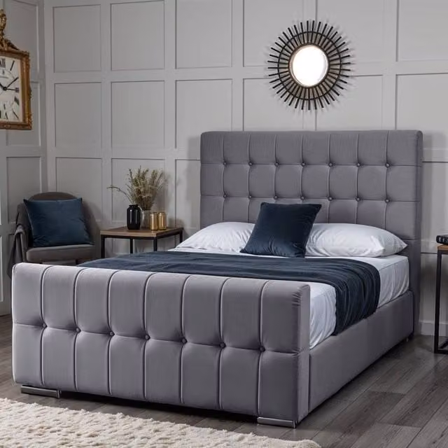 UK Bed Furniture Orlando Modern Upholstered Bed in Grey, W/D/H: 120 x 200 cm