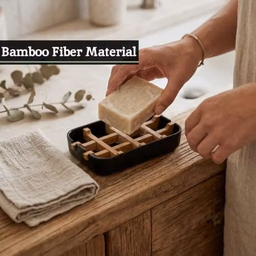 Orsina Modern Bamboo Soap Dish with Drainage and Removable Insert, Grey and Black, W: 13 cm, D: 9 cm, H: 3 cm – 4