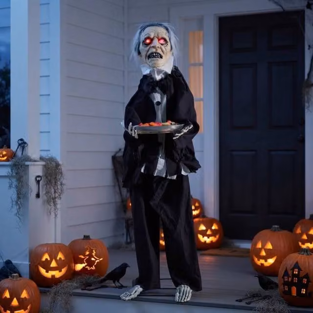 Garden Greatness 4ft Animated Spooky Butler Halloween Decoration in Black