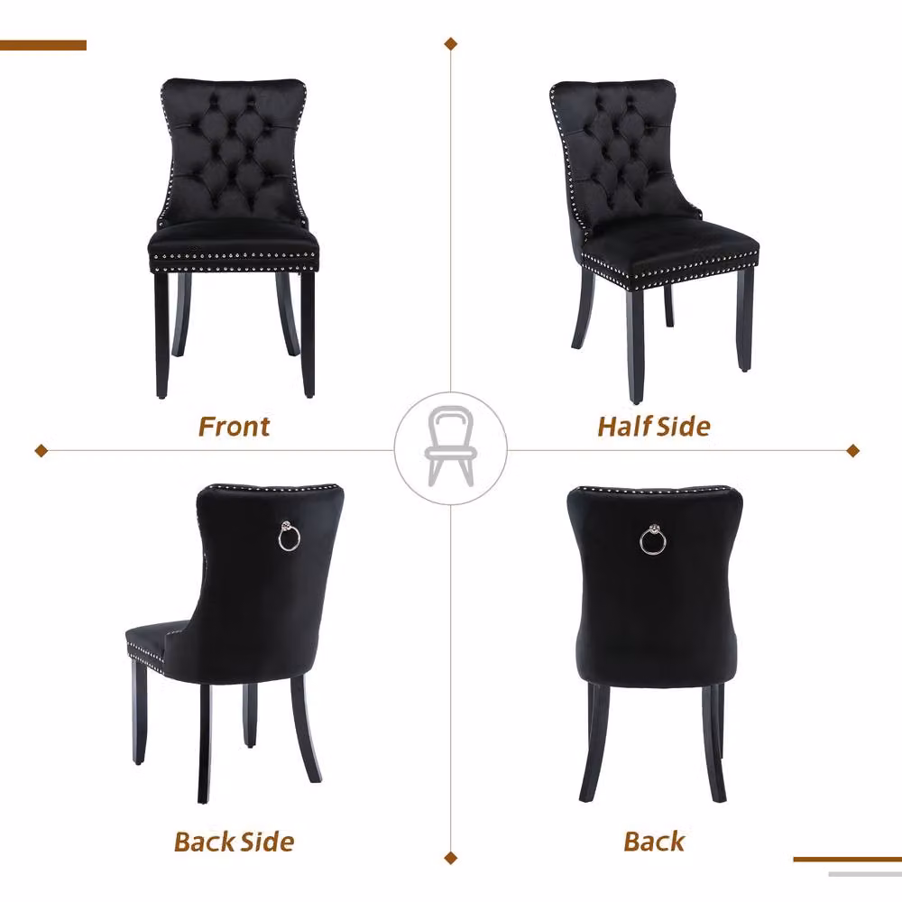 Rolipo Set of 6 Black Velvet Upholstered Dining Chairs with Rubberwood Legs – 4