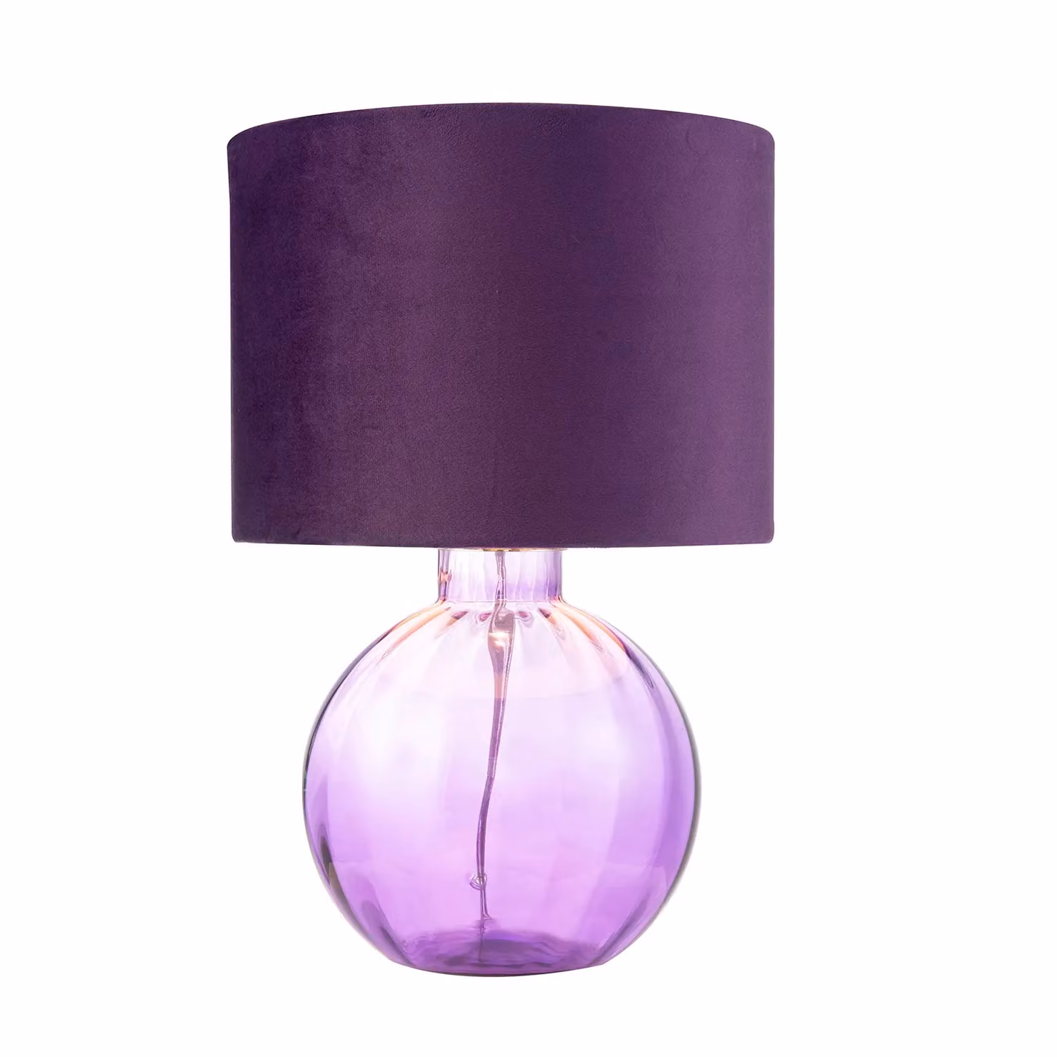 Happy Homewares Contemporary Ribbed Glass Table Lamp with Purple Fabric Shade, H 42 cm x W 28 cm x D 28 cm – 2