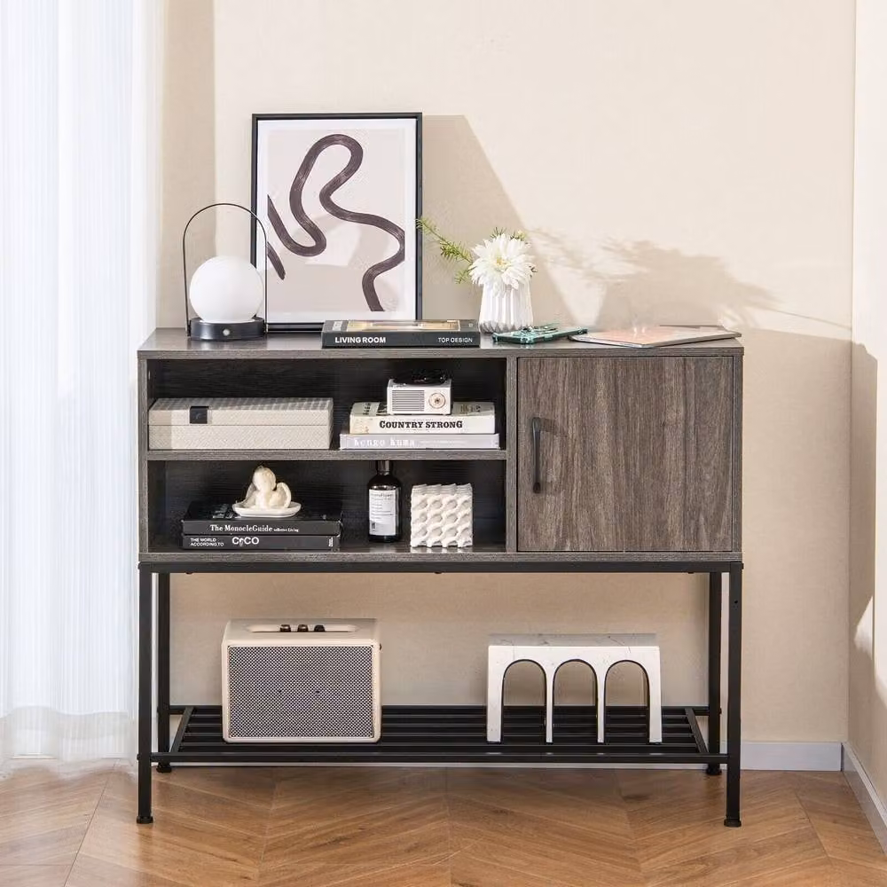 Costway Grey Wooden Sideboard Buffet Cabinet and Coffee Bar Console Table – 6