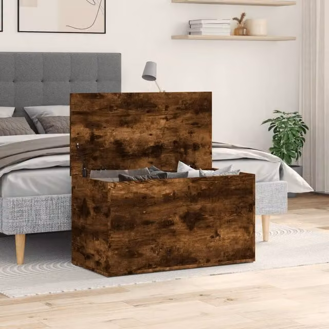 Berkfield Home Smoked Oak Storage Chest in Brown, W/D/H: 84 x 42 x 46 cm