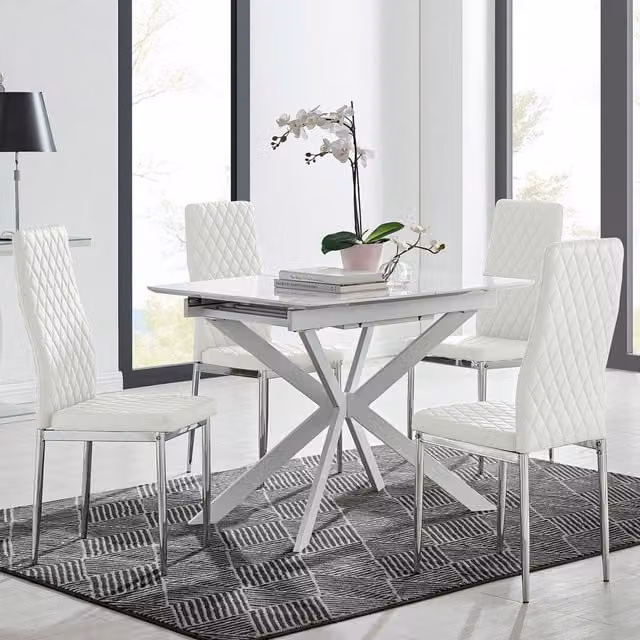 FurnitureboxUK LIRA 120 Extending Rectangular Kitchen Dining Table and 4 Milan Chairs in White